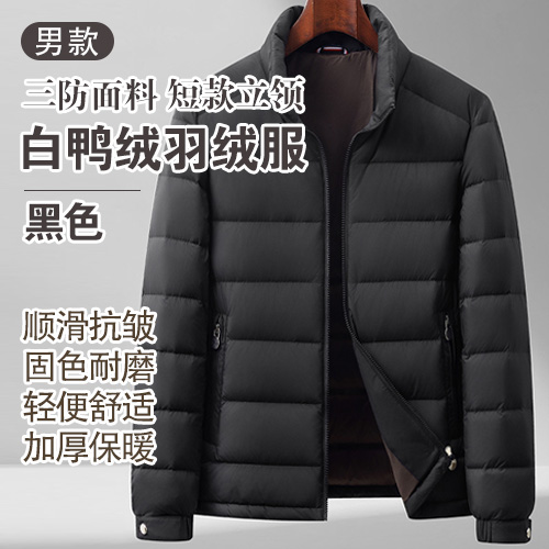 男士短款立领加厚三防面料白鸭绒羽绒服-包邮