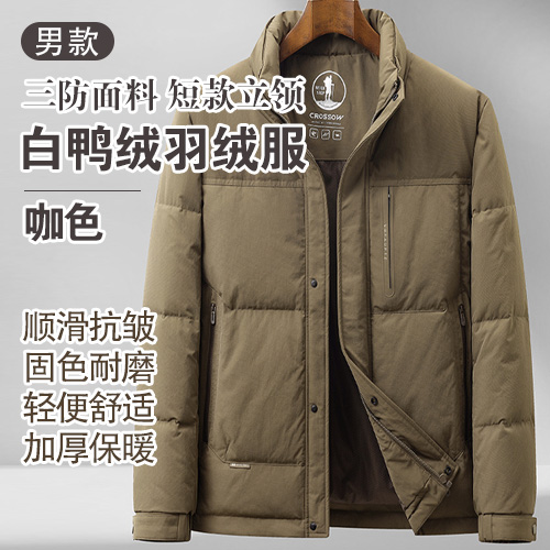 男士短款立领加厚三防面料白鸭绒羽绒服-包邮