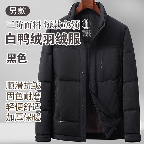 男士短款立领加厚三防面料白鸭绒羽绒服-包邮